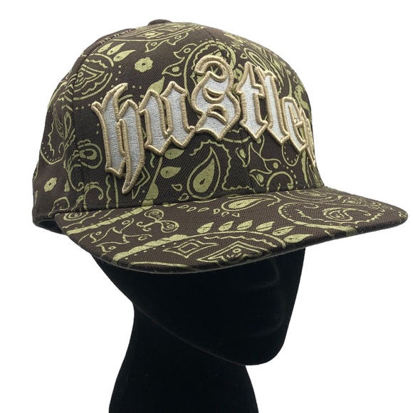 Hustler Hat Brown Mint Green Paisley Bandana Print Embroidery Large Baseball Cap - Picture 1 of 9